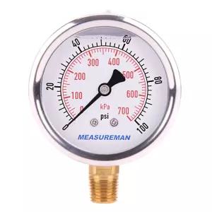 측정기 압력 게이지 4 NPT 000psi/kPa 글리세린 충전 25인치 다이얼 크기 및 304 스테인리스 스틸 케이스