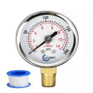 CARBO 인스트루먼트 압력 게이지 크롬 도금 스틸 케이스 건식 0200 psi/kPa 하부 마운트 8 NPT 에어 탱크