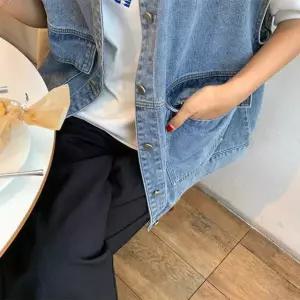 여성 오버핏 데님 빅포켓 캐주얼 청조끼 데님조끼 레이어드