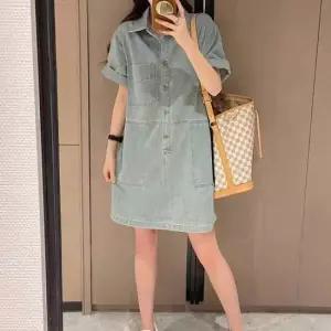 뷔스티에원피스 데님 원피스 카라넥 일자핏 미니기장 여유핏 데일리