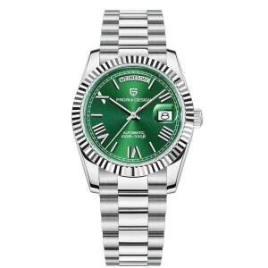 롤스티미 파가니 디자인 남성용 시계 36MM 자동 기계식 스테인리스 스틸 100M 방수 럭셔리 손목시계 더블데이트 디스플레이 사파이어 다이얼 글래스 U2026