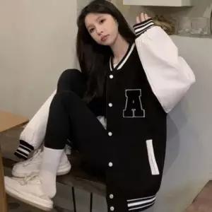 친절한탄씨 자수로고 걸모던 스타디움자켓 오버사이즈 상의자켓 여자 플리스 후드집업 야구점퍼