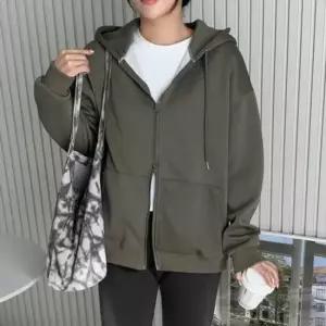 친절한탄씨 여성용스타일 일상용 베이직솔리드 멀티웨이 강조 오버 후드티 지퍼후드 점퍼 항공점퍼