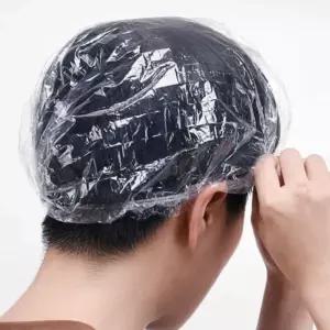 일회용 비닐 모자 캡 100매 미용실헤어캡 일회용비닐캡 헤어비닐팩 염색모자 일회용머리캡 위생헤어캡 샤워