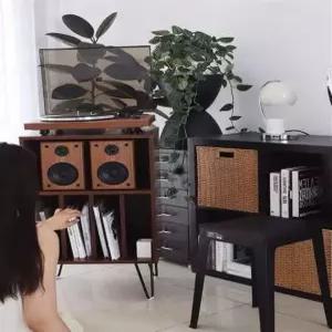 LP 수납장 고급 레코드 보관함 우드 원목 빈티지 장식장 턴테이블 진열