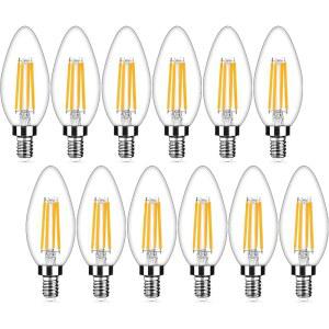 12팩 디밍 가능한 E12 LED 캔델라브라 전구 40와트 상당, 2700K 웜 화이트, 450루멘, 4W B11 빈티지 샹들리에 전구, 천장 선풍기 홈 데코용 필라멘트 투명 유리 캔들 램프1