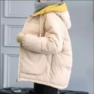 여성패딩 여성 겨울 배색 후드 숏패딩 캐주얼 점퍼 아우터
