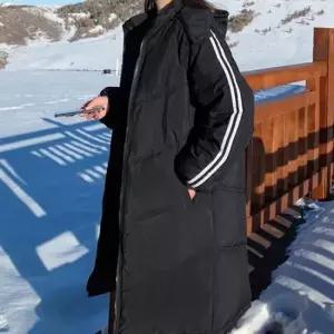 더블지퍼 기본 후드 탈부착 롱 패딩 블랙