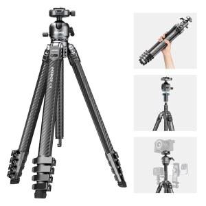 니워 라이트트립 LT38 61인치 여행용 삼각대 카본 파이버 카메라, 360 팬 틸트 로우 프로파일 볼 헤드, 유연한 중심축, PD와 호환되는 Arca QR 플레이트, 최대 하중 22파운드