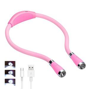칭리 LED 넥북 라이트, USB-C 충전식, 핸즈프리, 초밝은 전구 4개, 밝기 조절 가능한 3개, 침대에서 읽기, 뜨개질, 걷기, 조깅, 밤에 수선하기에 가장 좋습니다(핑크)