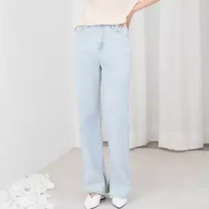셀럽하우스 여자 탄탄한 재질 일자핏 발목 절개 포인트 청바지