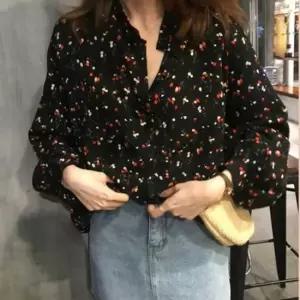 셀럽하우스 쉬폰 블라우스 퍼프 간절기 꽃무늬 긴팔 데이트룩