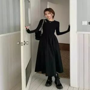 셀럽하우스 여성 슬림핏 긴팔 데일리룩 하객룩 에이라인 롱원피스