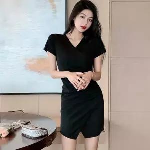 셀럽하우스 시크 블랙 미니 랩원피스 하객룩 30대 클럽 파티 반팔