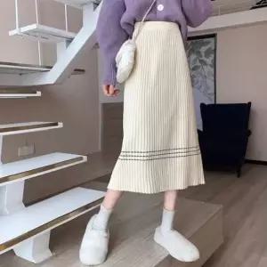 셀럽하우스 코튼 데일리 베이직 허리밴딩 골지 에이라인 롱스커트