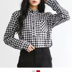 셀럽하우스 깅엄체크남방 헨리넥 봄셔츠 긴팔셔츠 커플체크셔츠