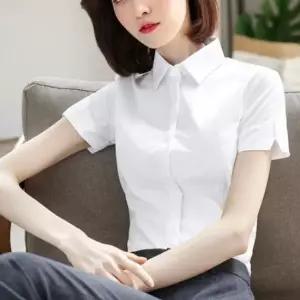 셀럽하우스 반팔셔츠 흰색 직업복장 정장 카라넥 반팔 반소매