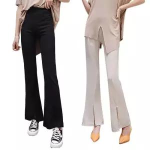 셀럽하우스 데일리룩 슬림 밑단절개 포인트 밴딩 여성 나팔바지