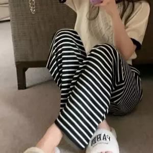 셀럽하우스 여행 외출 코디 스트라이프 밴딩 팬츠 패션 여자 바지