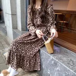 셀럽하우스 브이넥랩 플라워 패턴 롱원피스 프릴 원피스
