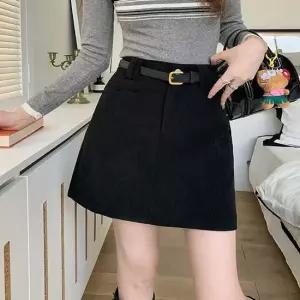 셀럽하우스 다양한 코디 코듀로이 짧은 스커트 벨트 세트 치마