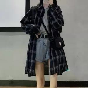 셀럽하우스 루즈핏 체크 아우터 캐주얼 롱셔츠 체크롱 옆트임남방