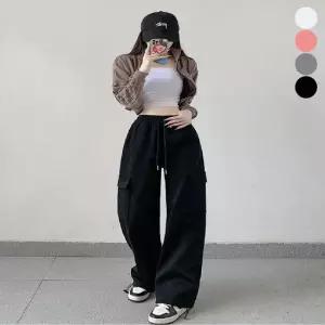 셀럽하우스 여성 카고 와이드 조거팬츠 스트링 밴딩 트레이닝바지