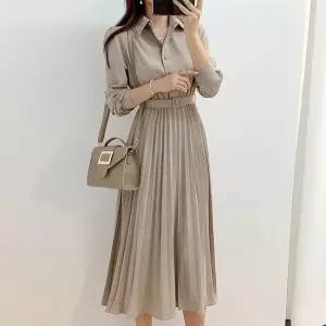 러블리원피스 플리츠 허리벨트 롱원피스 브이넥 카라 주름원피스