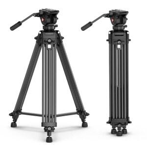 360도 유체 헤드가 장착된 ULANZI MT-81 카메라 비디오 삼각대, 61인치 /155cm 헤비 듀티 알루미늄 합금 삼각대 스탠드, DSLR 캠코더와 호환되는 퀵 릴리스 플레이트, 최대 17.6파운드 / 8kg 하중