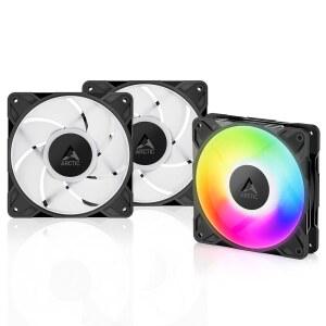 ARCTIC P12 Pro A-RGB - 3팩 블랙 5V 다이내믹 600-3000RPM, 5% 베어링, 유체 Y-케이블 디지털 RGB, 있는 0RPM PWM, PWM 프리미엄 120mm 스플리터가 4핀 강력한 팬,