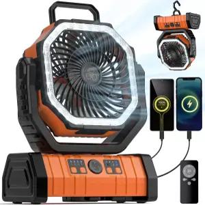 VOSFeel 캠핑 팬 - LED 랜턴으로 충전 가능한 20 000mAh 배터리 구동 행잉 훅이 장착된 휴대용 야외 텐트