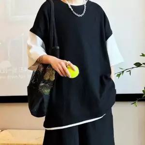 [RIZPICK]남성 오버핏 레이어드 5부 반팔 반바지 세트 셋업