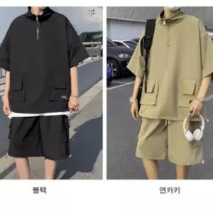 남성 아노락 반팔 반바지 세트 여름 반지퍼 트레이닝복 조깅 운동복