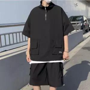 남성 아노락 반팔 반바지 세트 여름 반지퍼 트레이닝복 허리밴딩 셋업