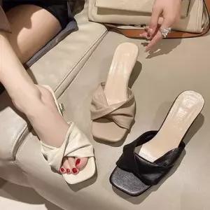 프렌치 샌들 힐 7cm 신발 슈즈 여름 여성 여자 구두 슬리퍼 뮬 토오픈힐 힐 여름샌들