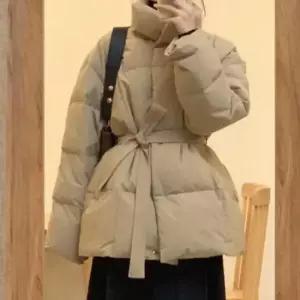 뽀글이점퍼 하이넥 허리스트랩 여성 패딩점퍼 아우터 겨울코디