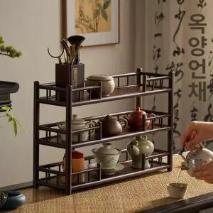 다기 수납장 전시장 찻잔 세트 진열 차 선반 보관함 진열대 테이블 물컵 대나무 중국식