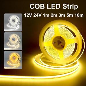 COB LED 스트립 조명 12V 24V 10M 5M 3M 2M 320LED/M 고밀도 유연한 테이프 2700K 4500K 6000K 주방 룸 장