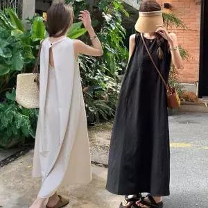 [하프클럽/]A라인 민소매 여름 롱원피스