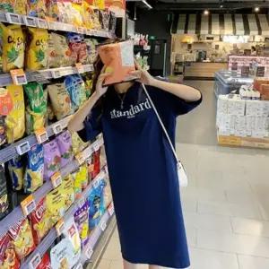 [하프클럽/]롱원피스 레터링 반팔 꾸안꾸
