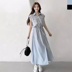 [하프클럽/]페미닌 민소매 포켓 롱원피스