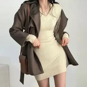 [하프클럽/]니트 원피스 브이넥 긴팔 데일리 원피스