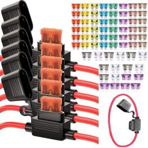 6PCS 인라인 퓨즈 홀더 12V 66PCS 표준 자동차 퓨즈가 장착된 12AWG 방수 홀더(해상 전기 회로용 라인 홀더의 경우 2A /3A /5A /7.5A /10A /15A /20A /25A /30A /35A /40A).
