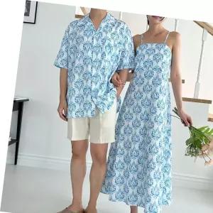 데칼 비치 셔츠 여성 남성 바닷가 패션 커플 원피스