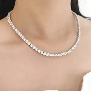 3부 랩 다이아 테니스 목걸이 4프롱 결혼 기념일 선물 생일 파티 기념일 럭셔리 예물