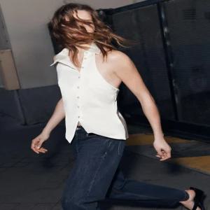 자라 ZARA 홀터넥 새틴 탑 - 스크래치 화이트 2477/341/251 23U751 72C011
