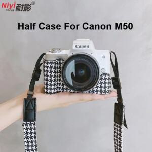 캐논 M50용 PU 가죽 카메라 베이스 하프 케이스 (숄더 벨트 손목 보호 가방 버튼 개폐 1/4 나사 )