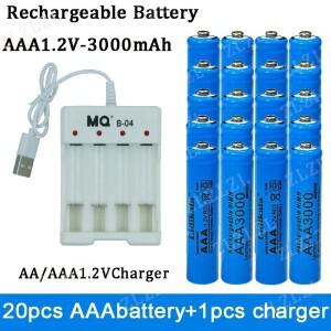 1.2V 충전식 배터리, AAA3000 배터리+USB충전기, 알카라인 기술, 원격 제어, 장난감/컴퓨터용