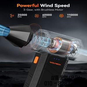 WOLFBOX MF50 전기 먼지떨이 송풍기  110000 RPM 슈퍼 파워 차량/PC/가정/실외용 충전식 3단 브러시리스 모