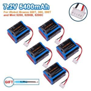업그레이드7.2V NI-MH 5400mAh 배터리 iRobot Braava 380T Mint 5200 진공 청소기 업그레이드 된 고용량